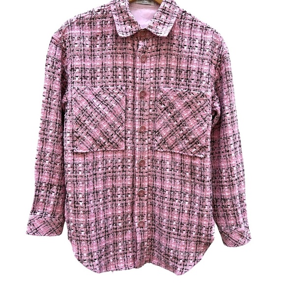 Charlie Luciano Milano Tweed Shirt Jacket Pink Size Small - Picture 4 of 16